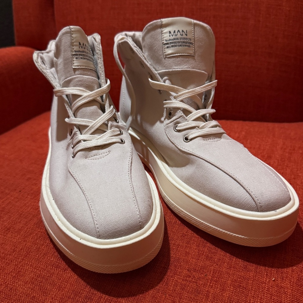 Boohoo Man Canvas Branded High Top - light khaki sz 11